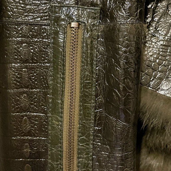 Blanc Noir Dark Green Faux Patent Leather Jacket with Faux Fur Lining - Picture 9 of 9